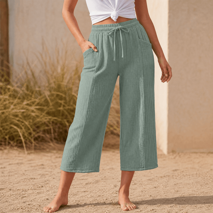 Selora – Women's Crinkle Capri Pants Sage Green