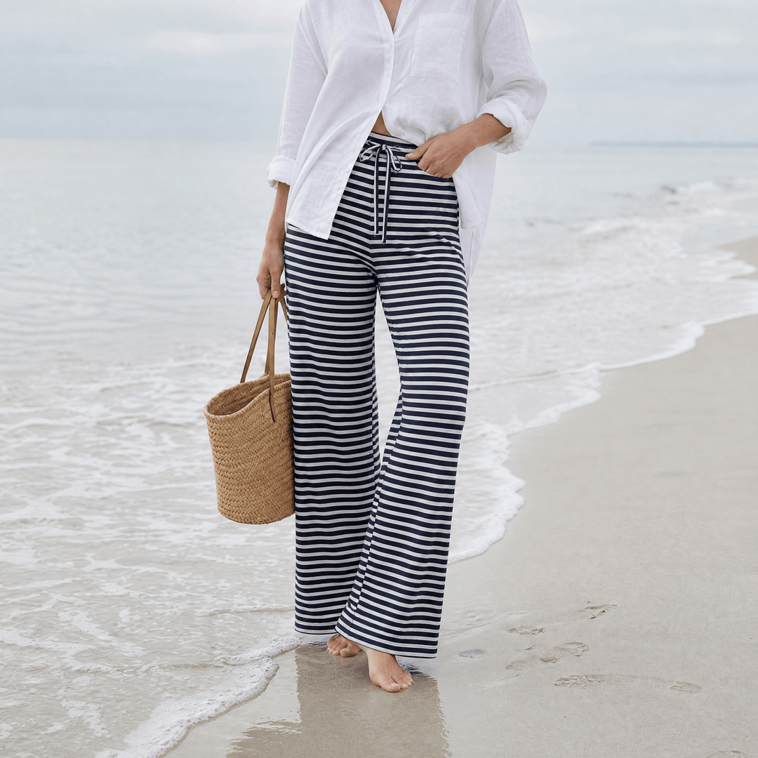 Seralune – Textured Knit Wide-Leg Trousers Blue