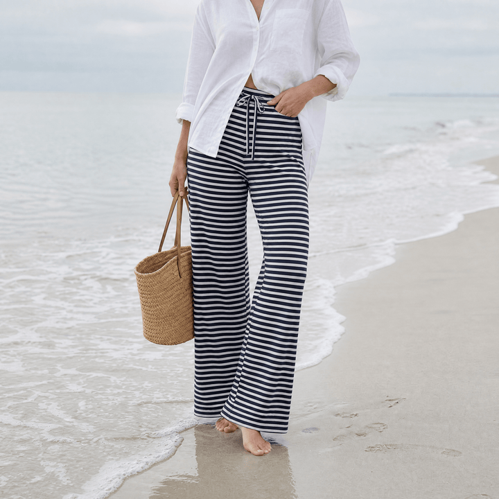 Seralune – Textured Knit Wide-Leg Trousers Blue