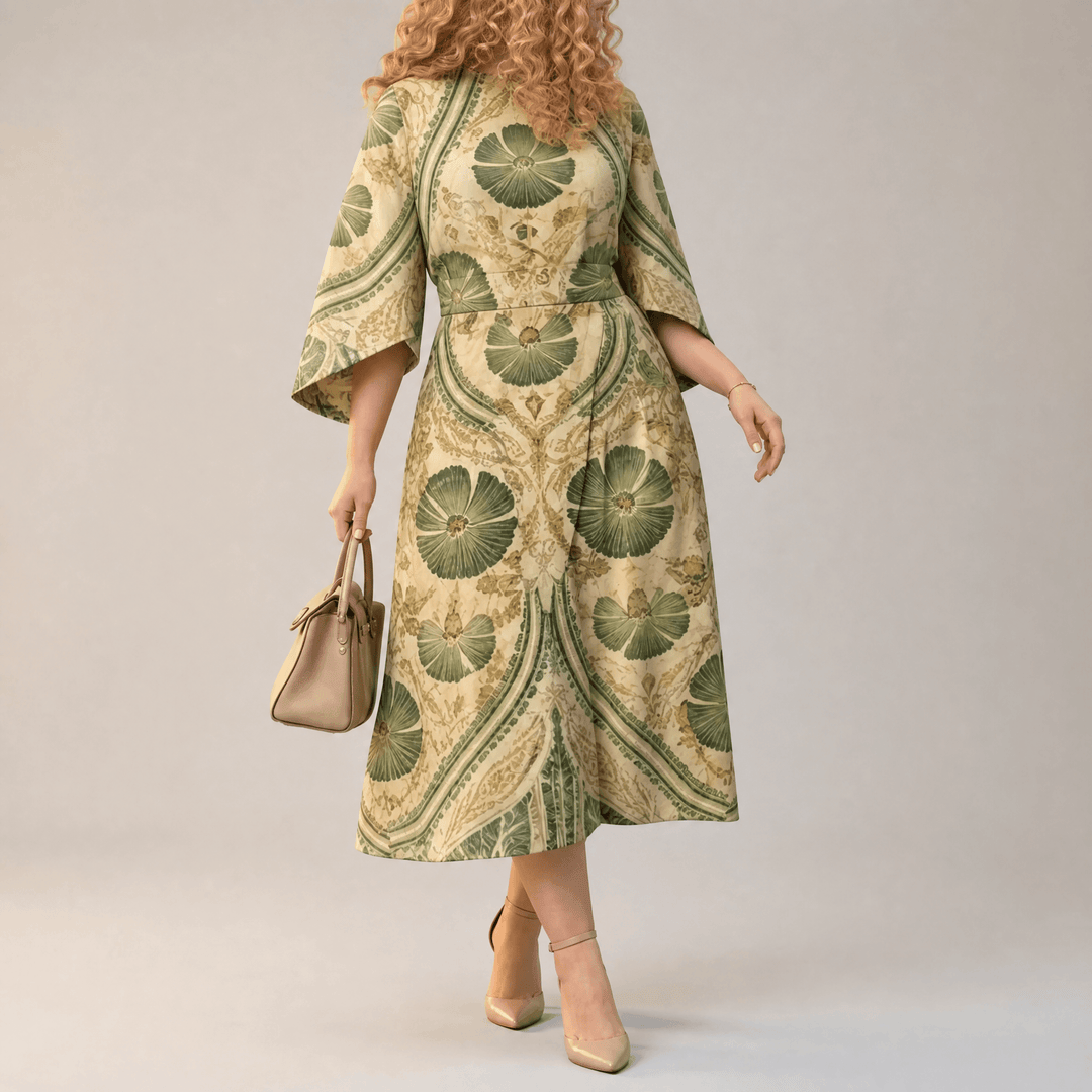 Serenza – Women's Vintage Tapestry Plus-Size Midi Dress Sage Tapestry