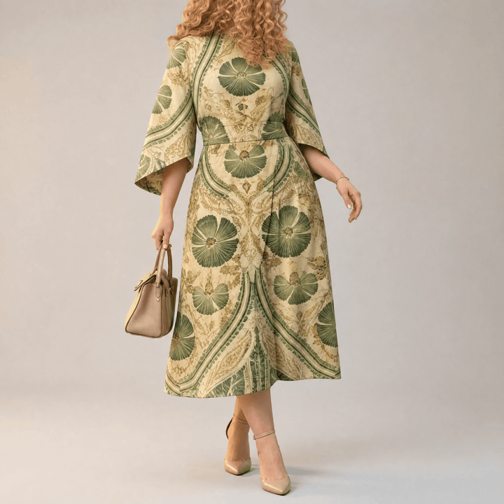 Serenza – Women's Vintage Tapestry Plus-Size Midi Dress Sage Tapestry