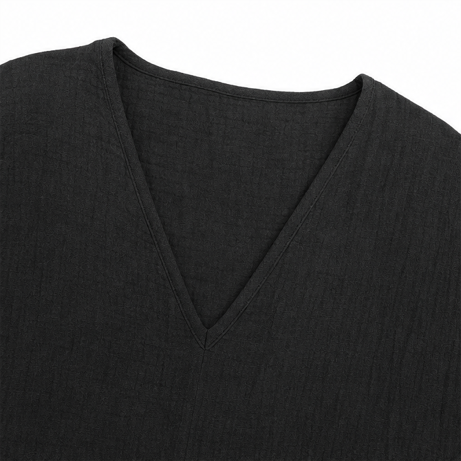 Sereva – Women's Relaxed V-Neck Blouse with Three-Quarter Sleeves and Curved Hem