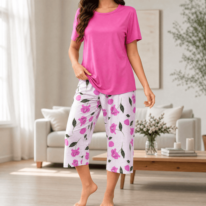 Sereya – Women's Breezy Floral Capri Pajama Set Rose Pink / S