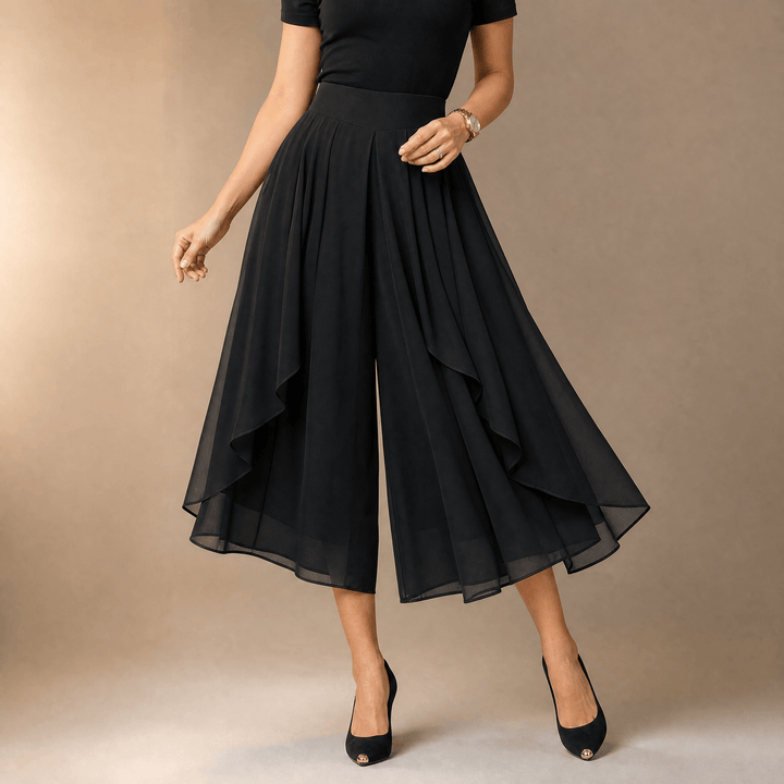 Sevella – Women's High-Waist Culottes with Skirt Drape Black