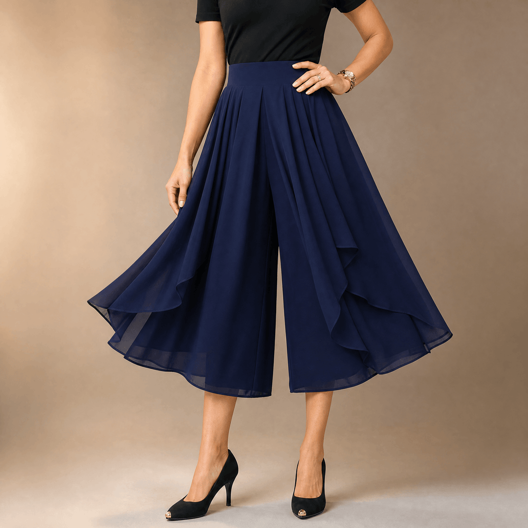 Sevella – Women's High-Waist Culottes with Skirt Drape Navy