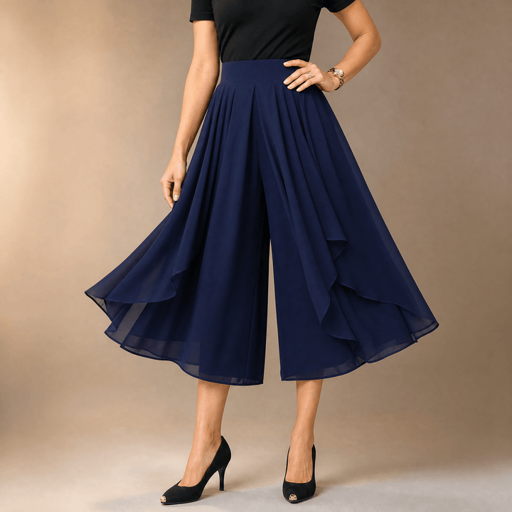Sevella – Women's High-Waist Culottes with Skirt Drape Navy