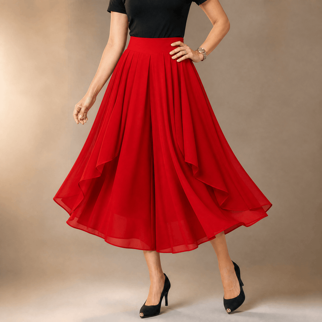 Sevella – Women's High-Waist Culottes with Skirt Drape Red