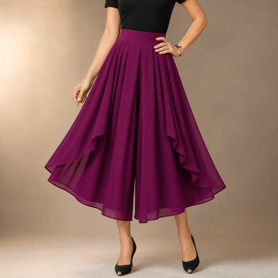 Sevella – Women's High-Waist Culottes with Skirt Drape Wine