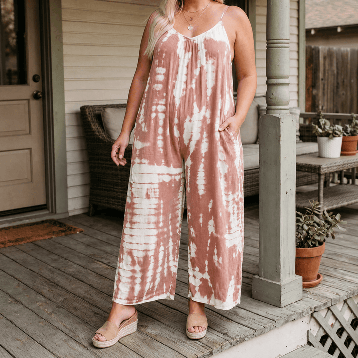 Sevella – Women's Wide-Leg Tie-Dye Jumpsuit Brown