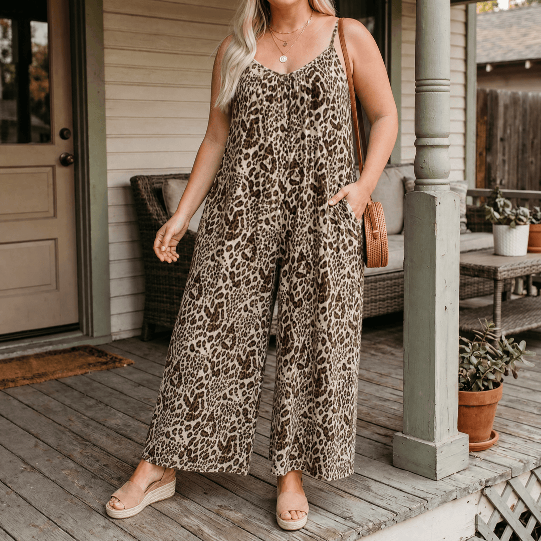Sevella – Women's Wide-Leg Tie-Dye Jumpsuit Leopard Print