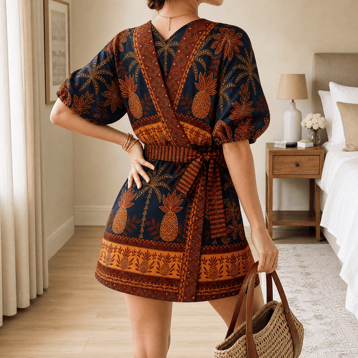 Shellini – Women's Coastal Shell Print Wrap Romper Pineapple Bohemian