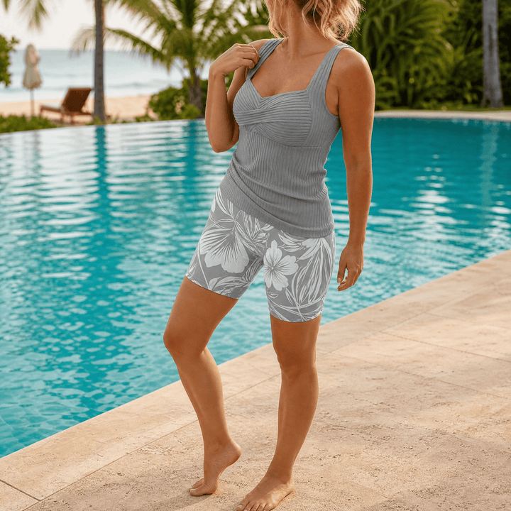 Shorala – Two Piece Tankini Set with Boxer Shorts Gray /