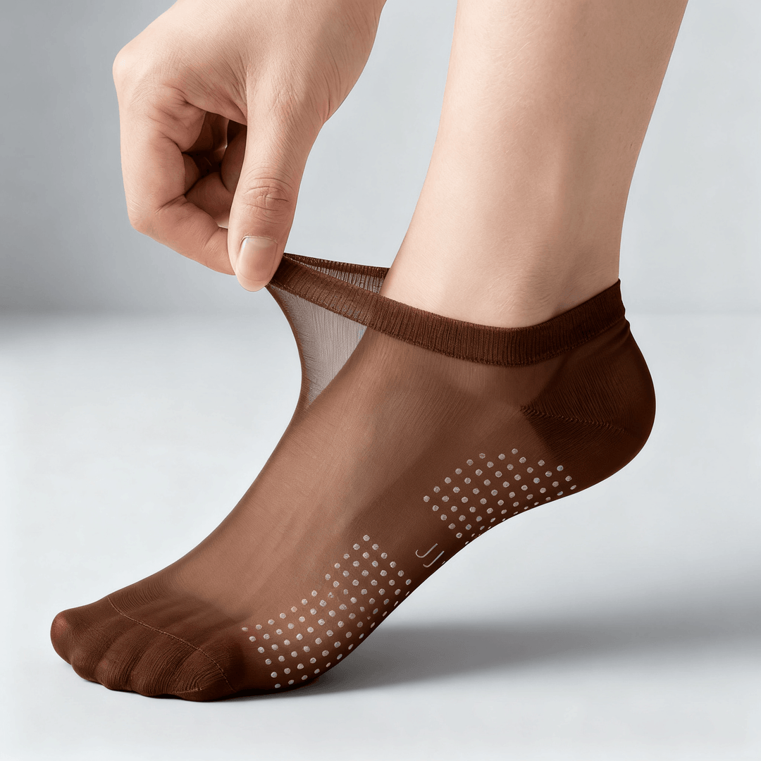 Silkara – Women's Ultra Sheer Non-Slip Invisible Socks Brown