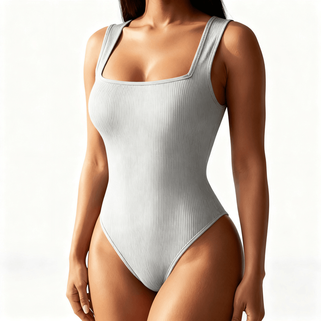 Snatella – Snatched Square Neck Bodysuit for Everyday Layering Light Grey
