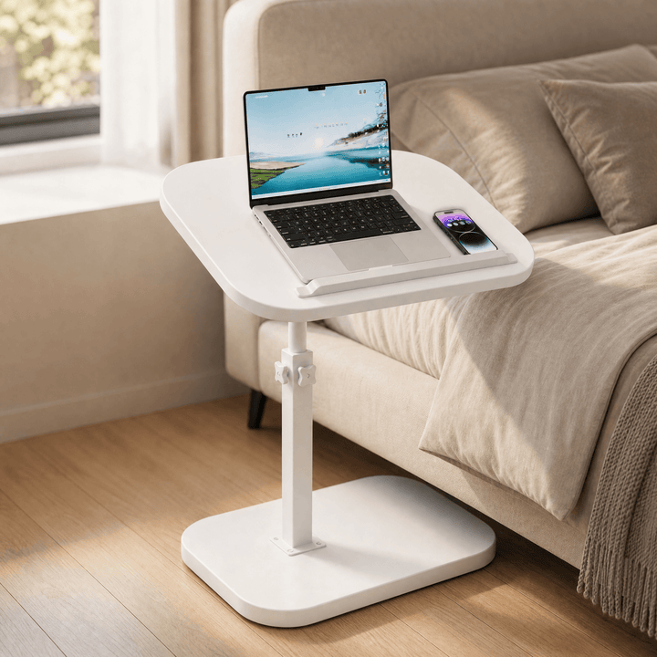 Sofadesk - C-shaped adjustable slide under sofa table All White