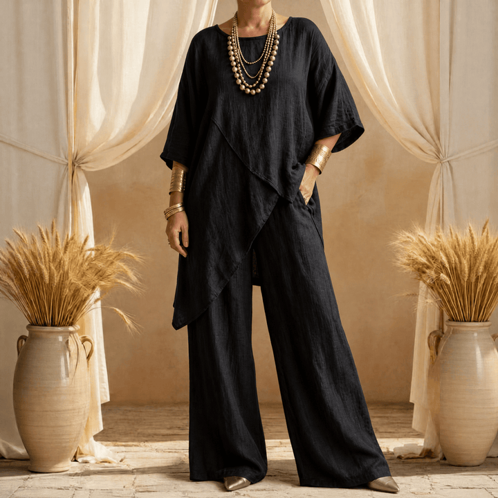 Sofienne – Asymmetrical Two Piece Set for Women Black / S