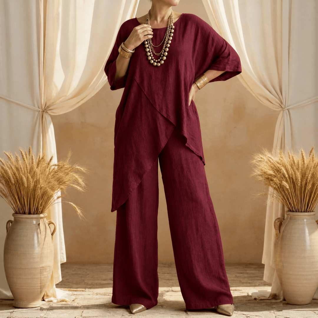Sofienne – Asymmetrical Two Piece Set for Women Burgundy / S