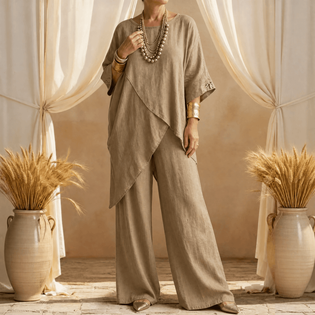 Sofienne – Asymmetrical Two Piece Set for Women Khaki / S