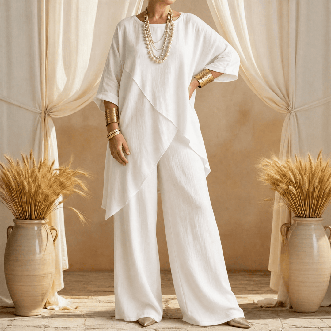 Sofienne – Asymmetrical Two Piece Set for Women White / S