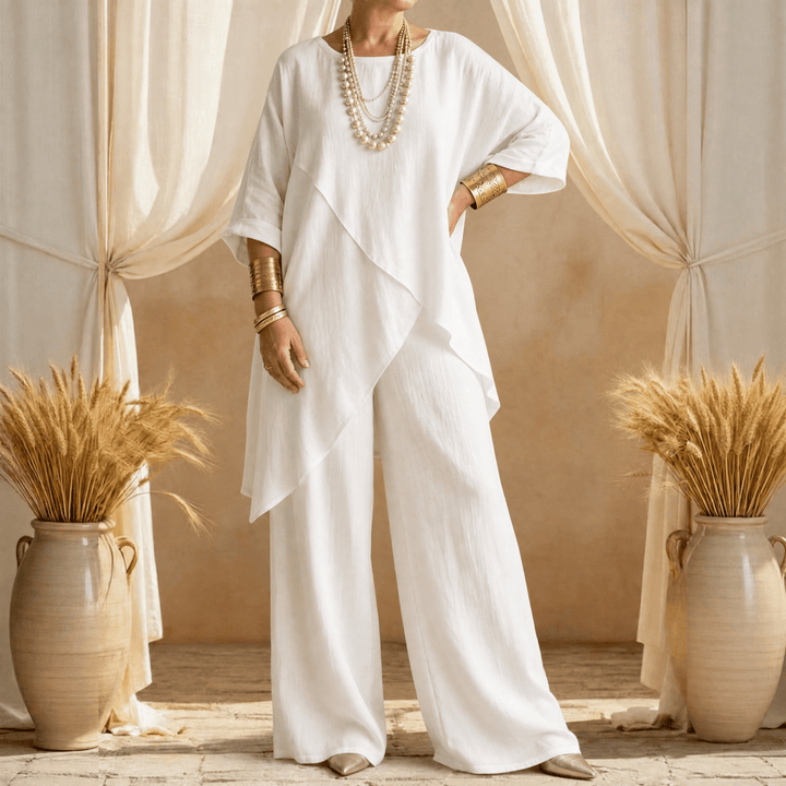 Sofienne – Asymmetrical Two Piece Set for Women White / S