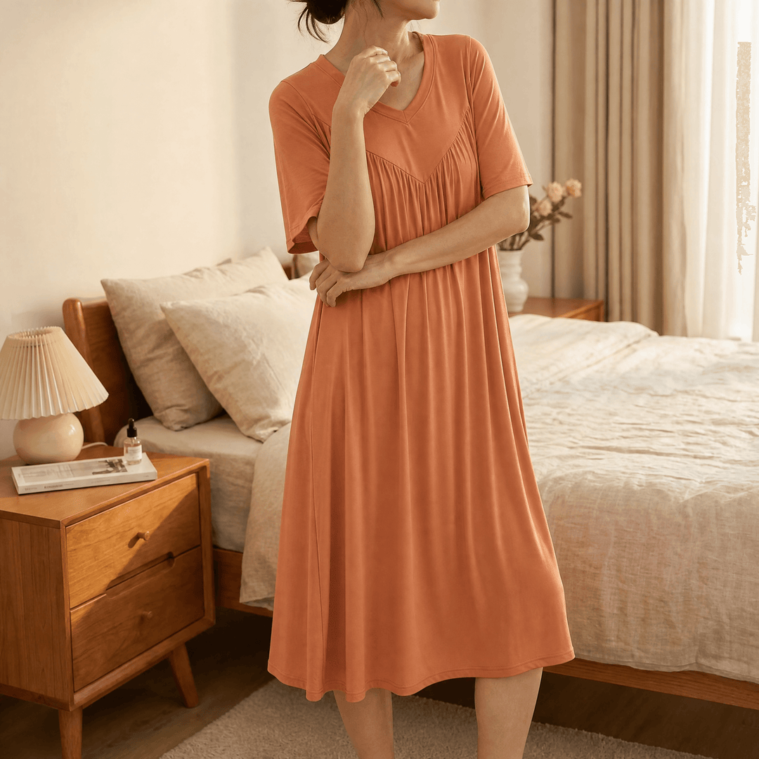 Softveil – Breathable Modal Sleep Dress for Women Orange