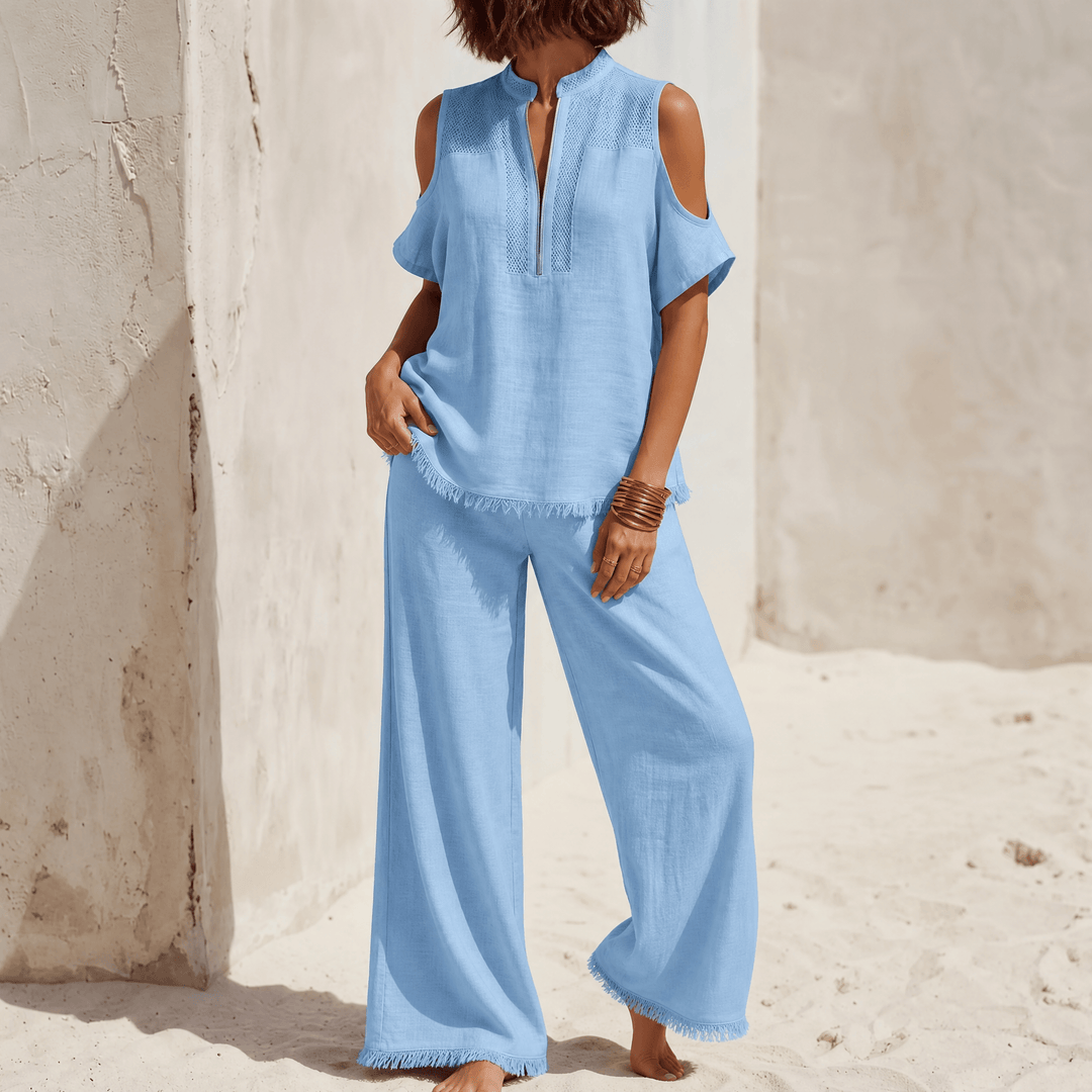Soléva – Women's Crochet Linen Vacation Set Sky Blue / S