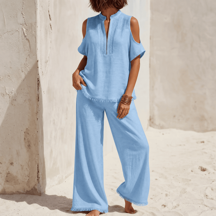 Soléva – Women's Crochet Linen Vacation Set Sky Blue / S