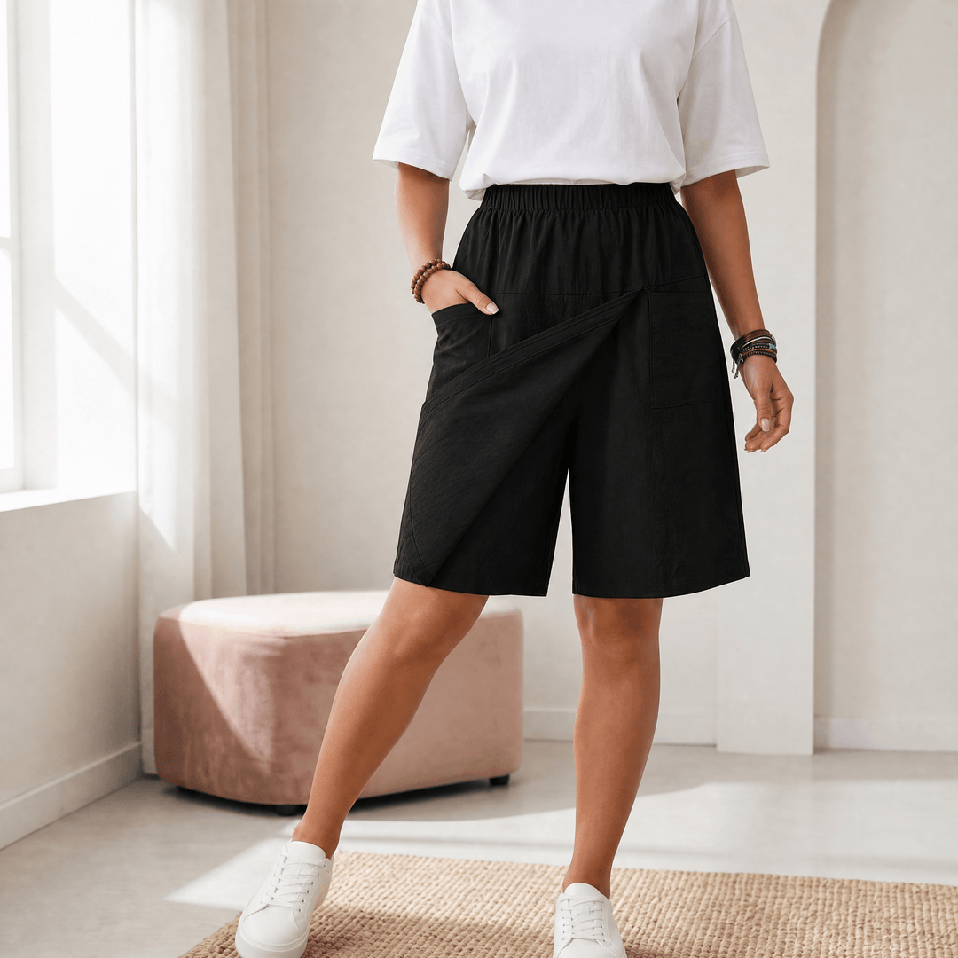 Soléva – Women's Wrap-Front Skort with Hidden Shorts Black