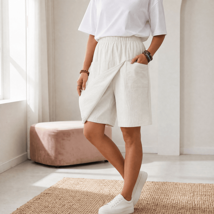 Soléva – Women's Wrap-Front Skort with Hidden Shorts Cream