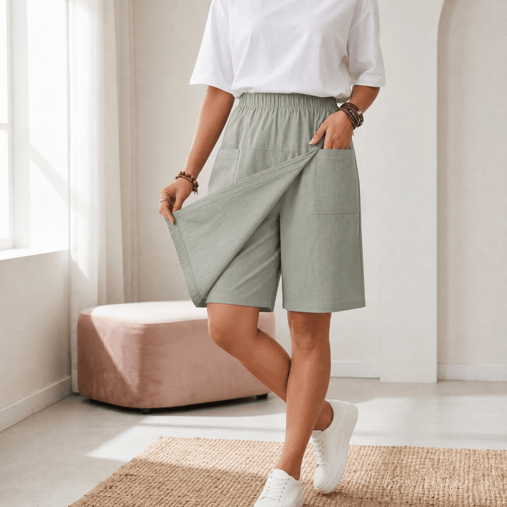 Soléva – Women's Wrap-Front Skort with Hidden Shorts Light Gray