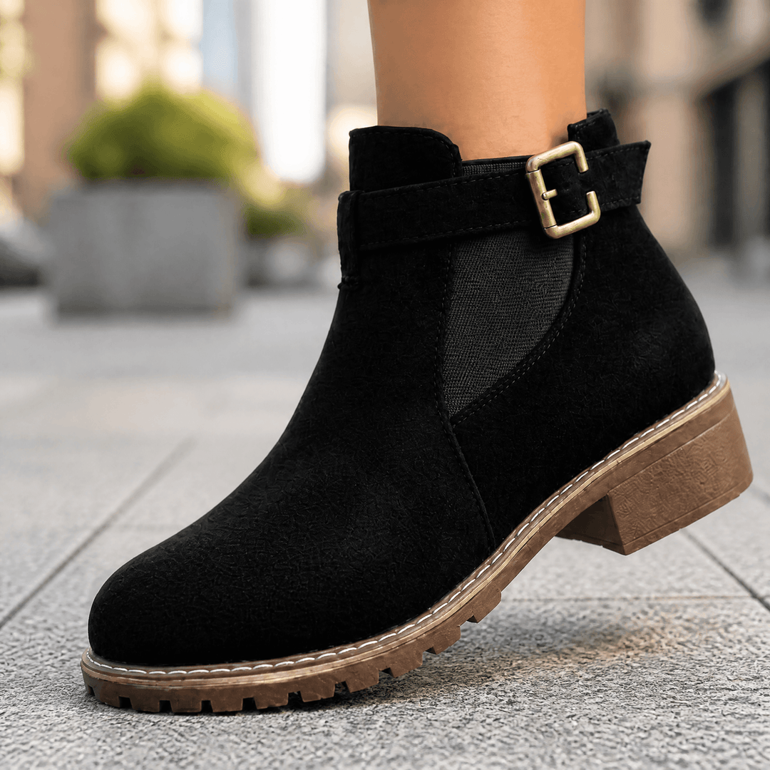 Solace – Slip On Low Heel Ankle Boots for Women Black / 5.5