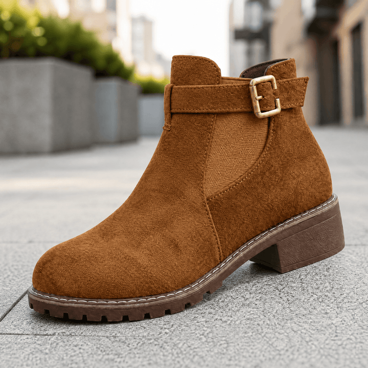 Solace – Slip On Low Heel Ankle Boots for Women Brown / 5.5