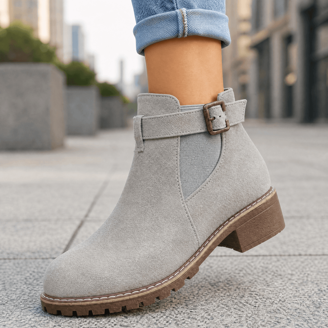 Solace – Slip On Low Heel Ankle Boots for Women Gray / 5.5