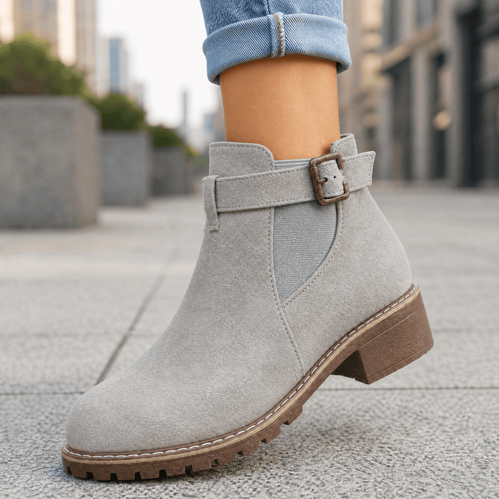 Solace – Slip On Low Heel Ankle Boots for Women Gray / 5.5