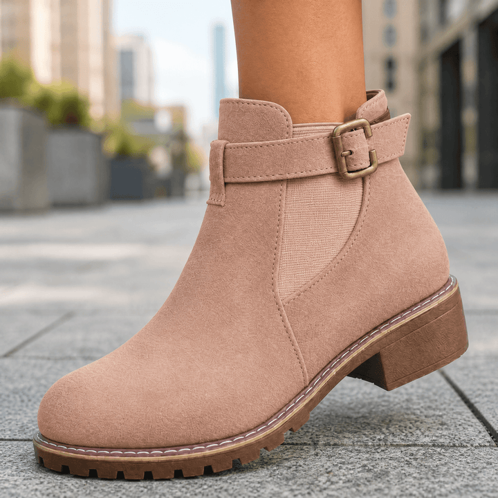 Solace – Slip On Low Heel Ankle Boots for Women Pink / 5.5