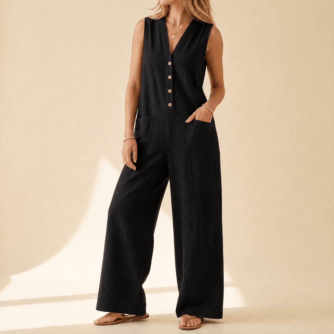 Solaine – Women's breezy button front jumpsuit Black