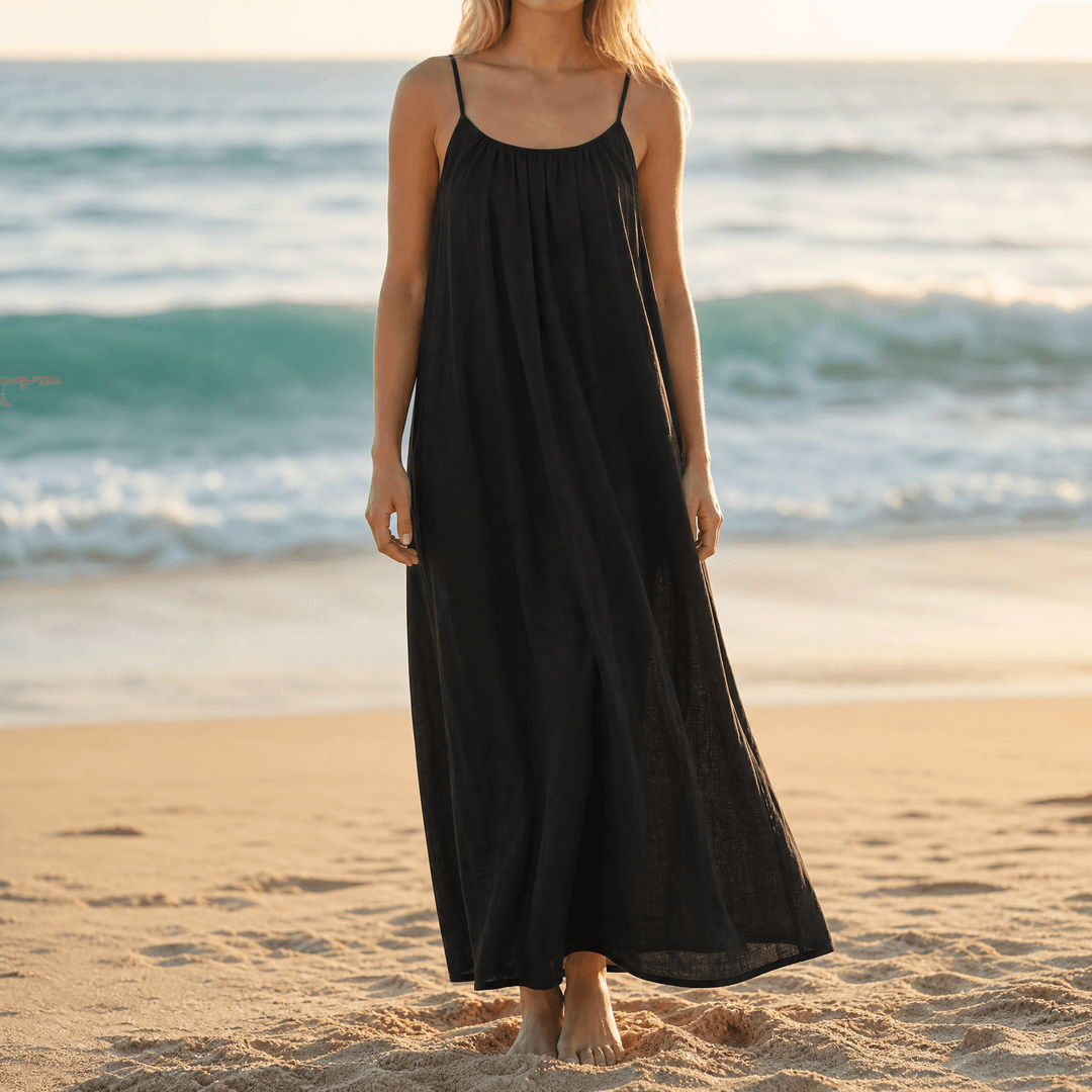 Solara – Backless Flowy Maxi Dress Black