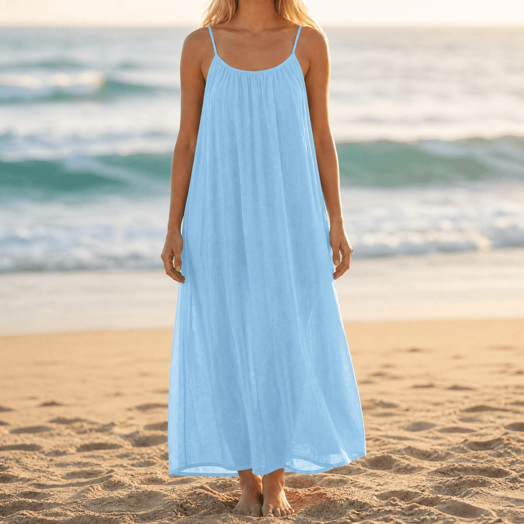 Solara – Backless Flowy Maxi Dress Blue