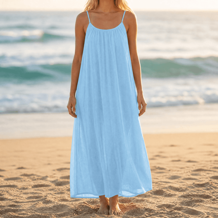 Solara – Backless Flowy Maxi Dress Blue