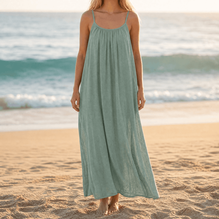 Solara – Backless Flowy Maxi Dress Green