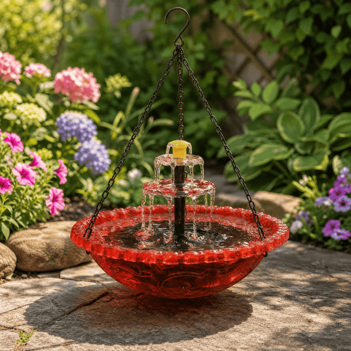 Solara - Solar Cascade Hanging Bird Fountain Red