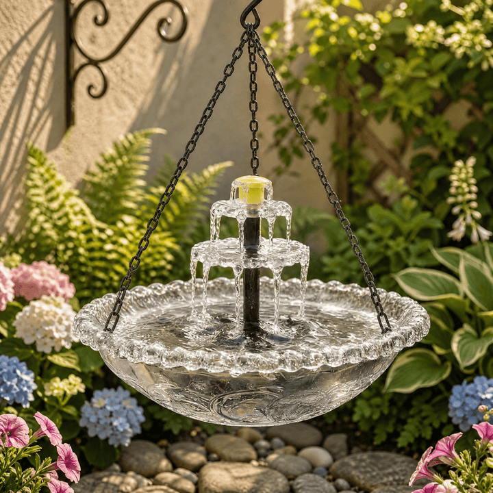 Solara - Solar Cascade Hanging Bird Fountain White