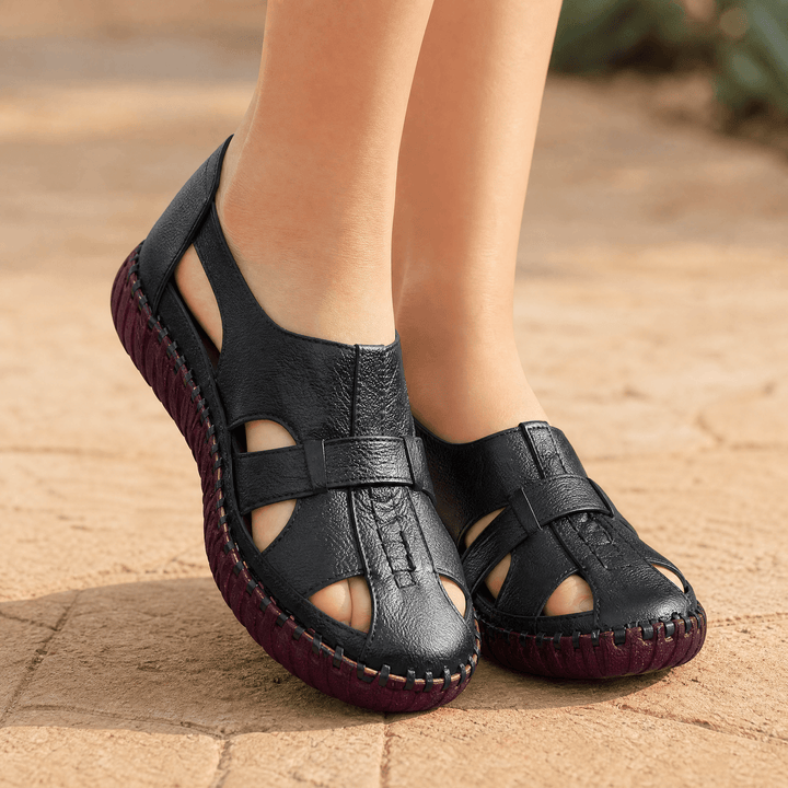 Solara – Women's Hand Stitched Leather Comfort Sandals Black / 5