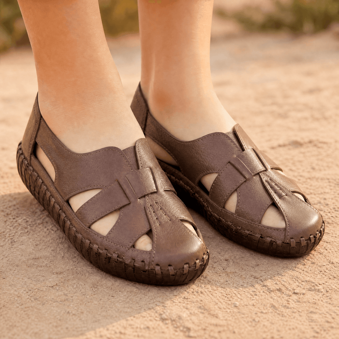 Solara – Women's Hand Stitched Leather Comfort Sandals Brown / 5