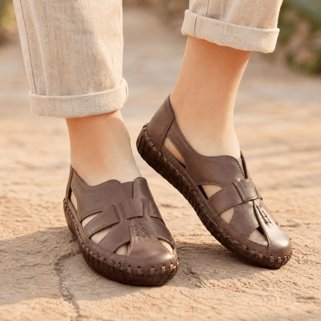 Solara – Women's Hand Stitched Leather Comfort Sandals Brown / 5