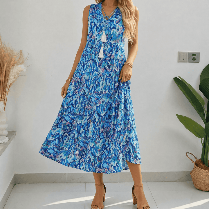 Soleia – Women's Tiered Boho Midi Dress ocean blue