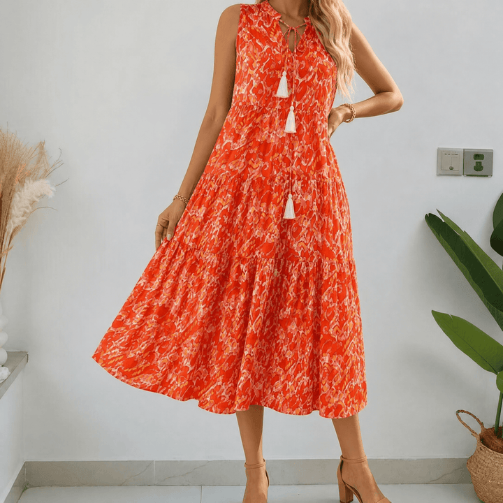 Soleia – Women's Tiered Boho Midi Dress tangerine
