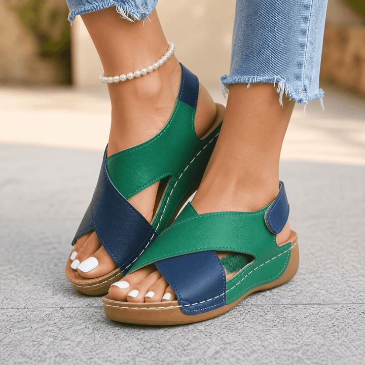Solenna – Cushioned Orthopedic Wedge Sandals for Women Blue and green / 4.5