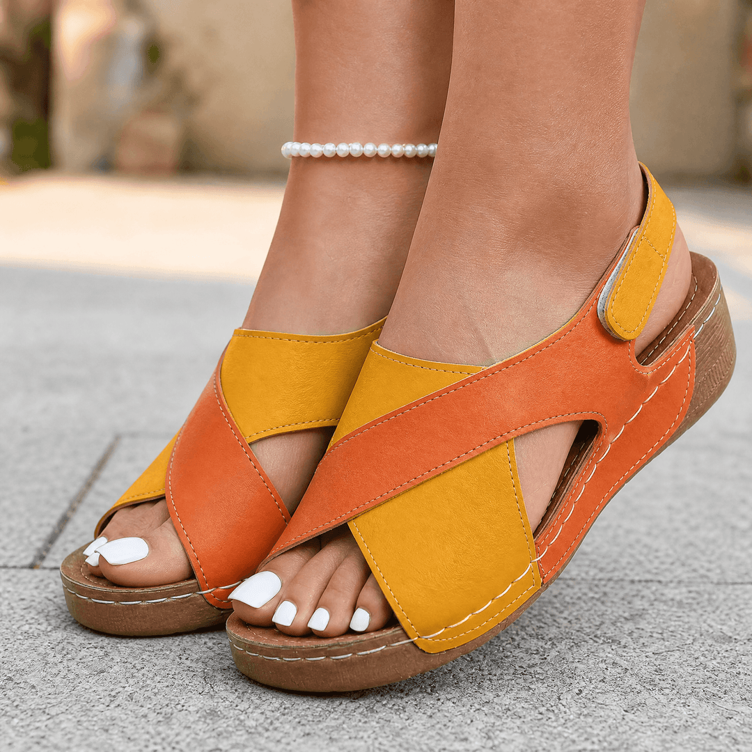 Solenna – Cushioned Orthopedic Wedge Sandals for Women Yellow and orange / 4.5