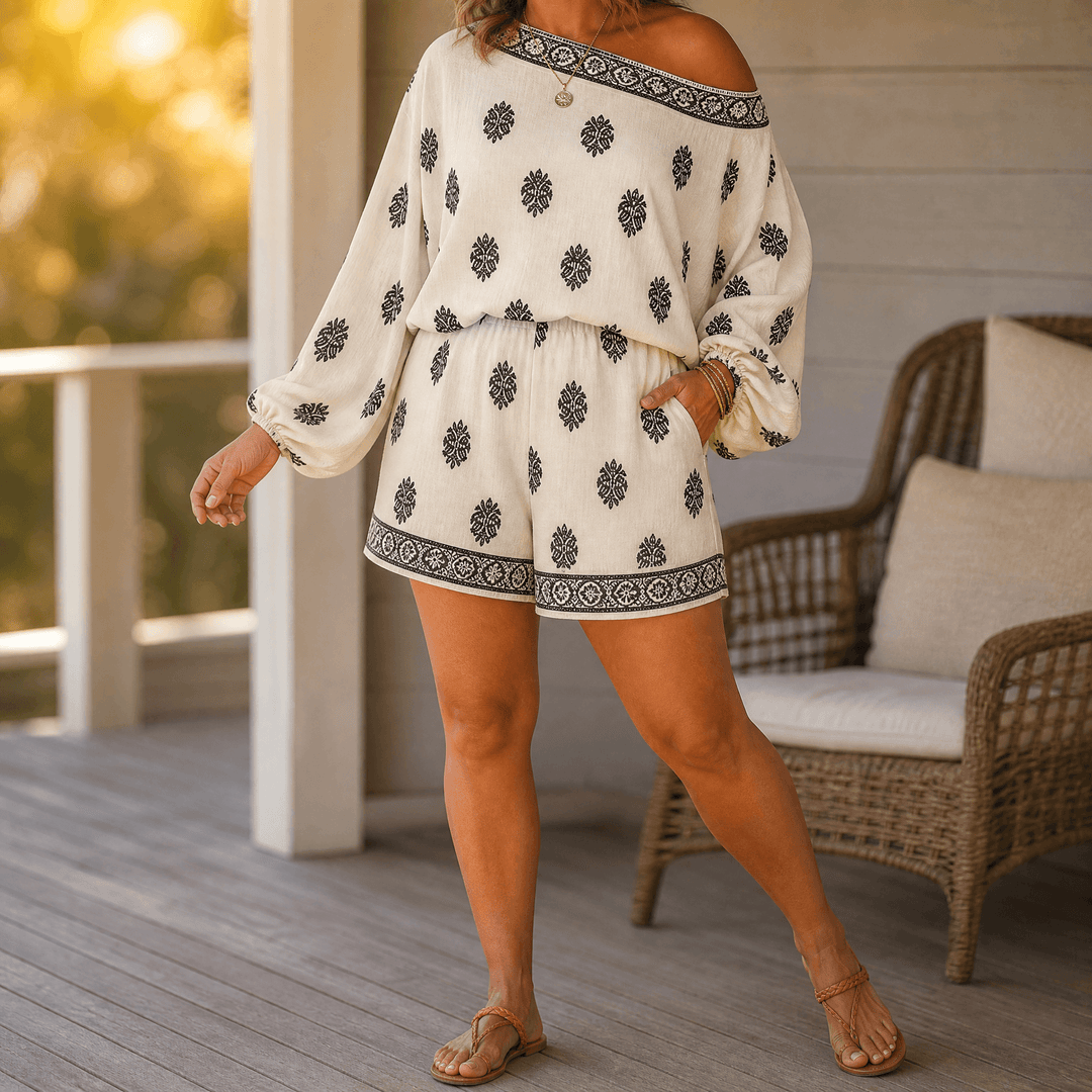 Solenne – Women's Bohemian Off-Shoulder Matching Set Cream / S